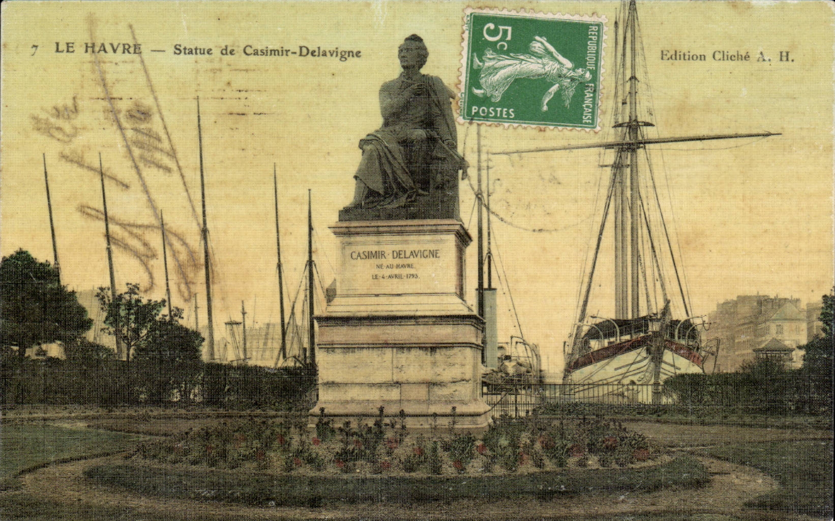 Le Havre - estatua de Casimiro Delavigne - CPA