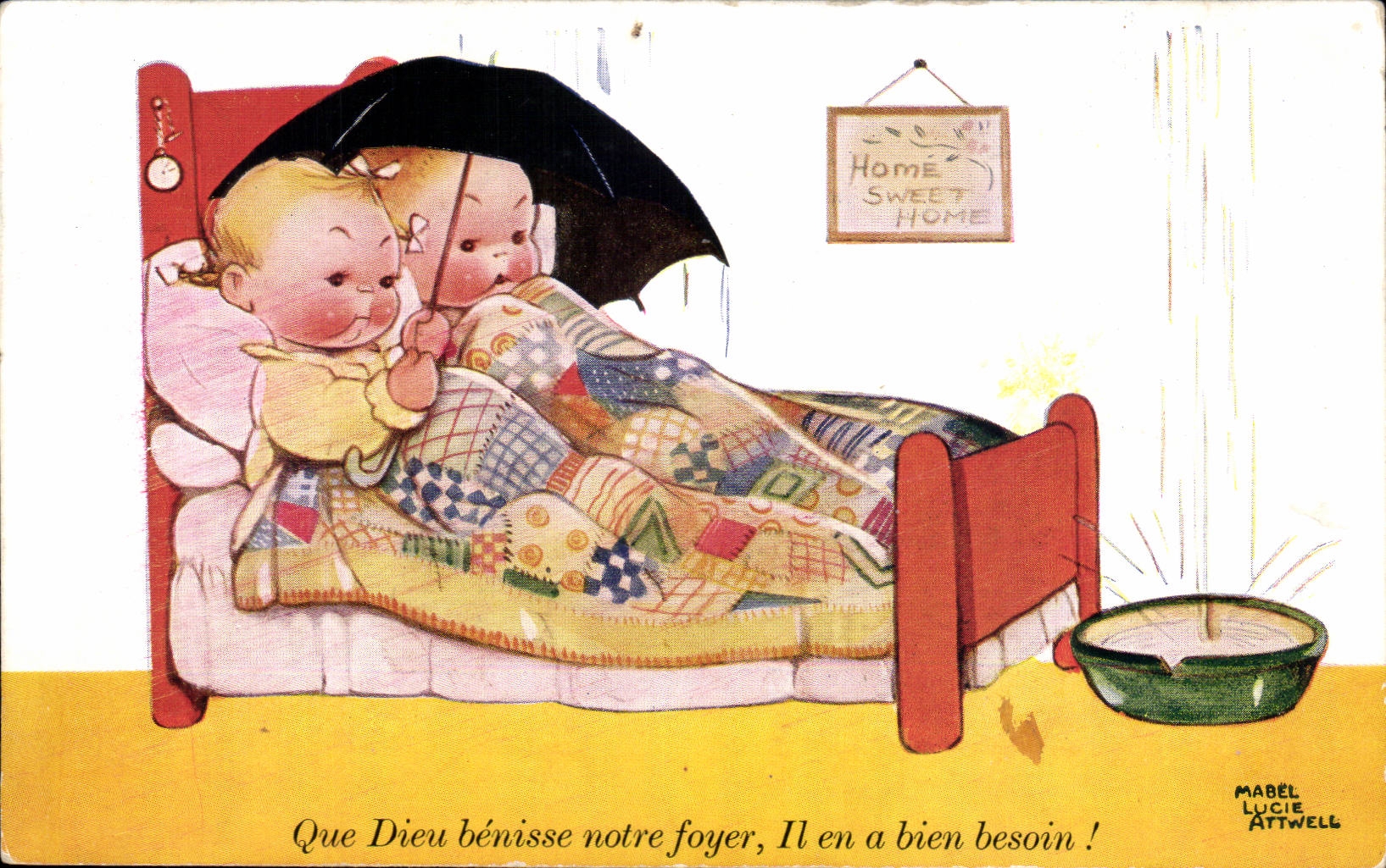 Fantasia - ninos - humor - ilustracion - que dios bendice nuestro hogar - CPA