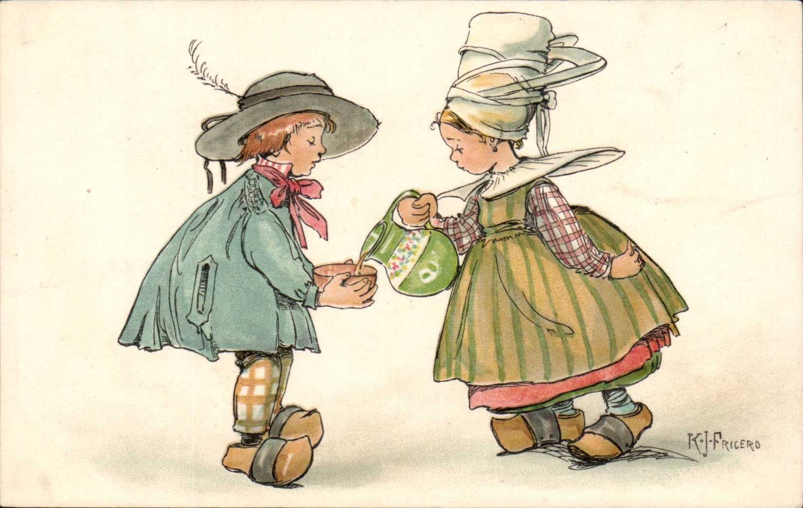 Fantasia - ninos - humor - ilustracion - folklore - trajes - CPA Fricero