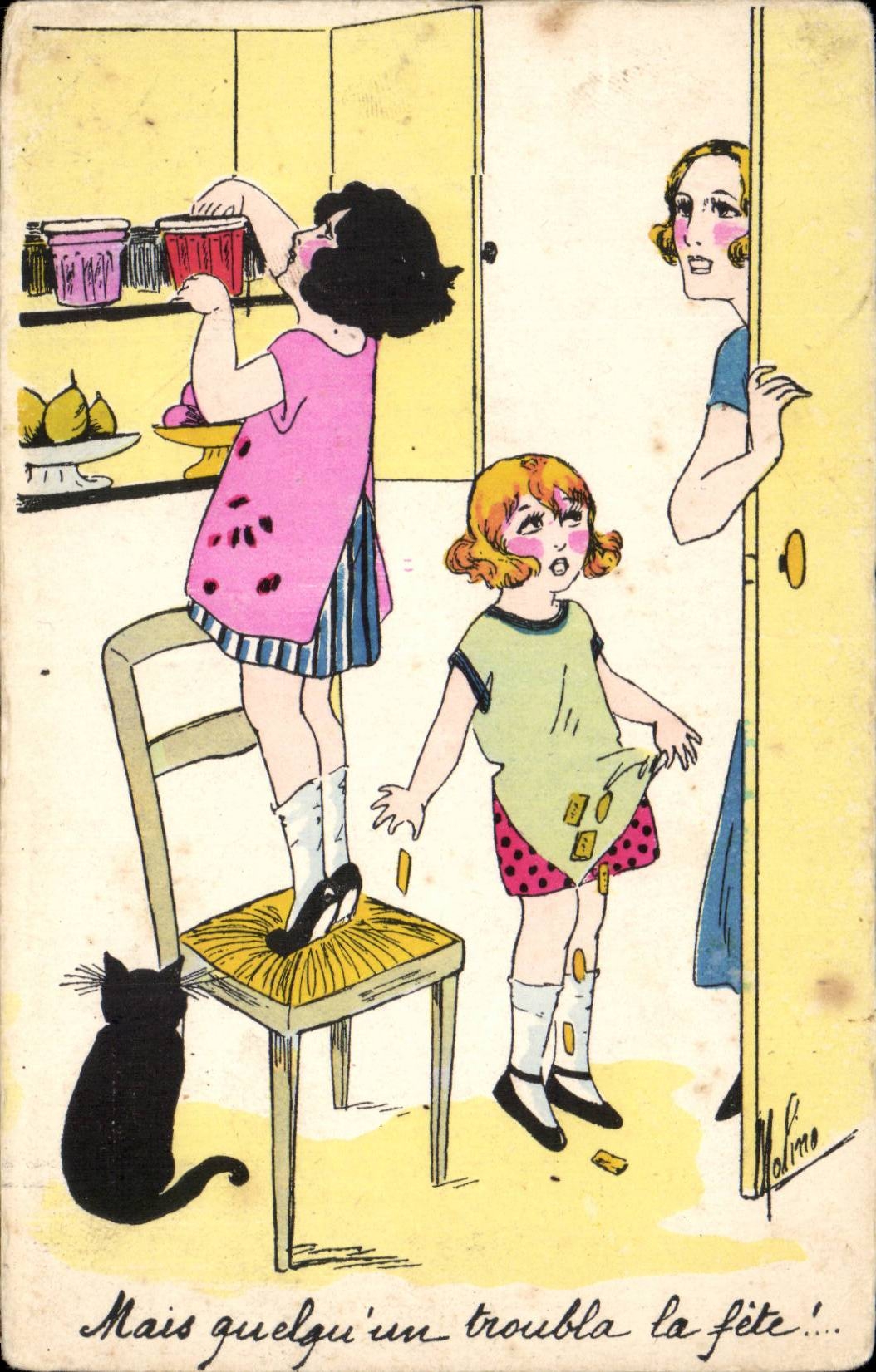 Humour - Illustration - Mais quelqu'un troubla la fete - chat - cat - CPA 