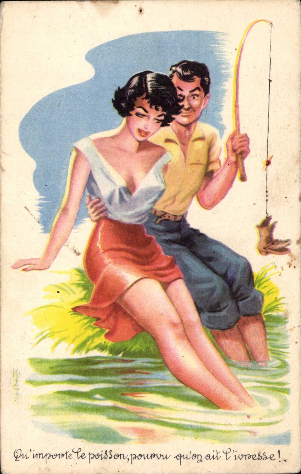 Humour - Illustration - la peche - fishing - CPA 