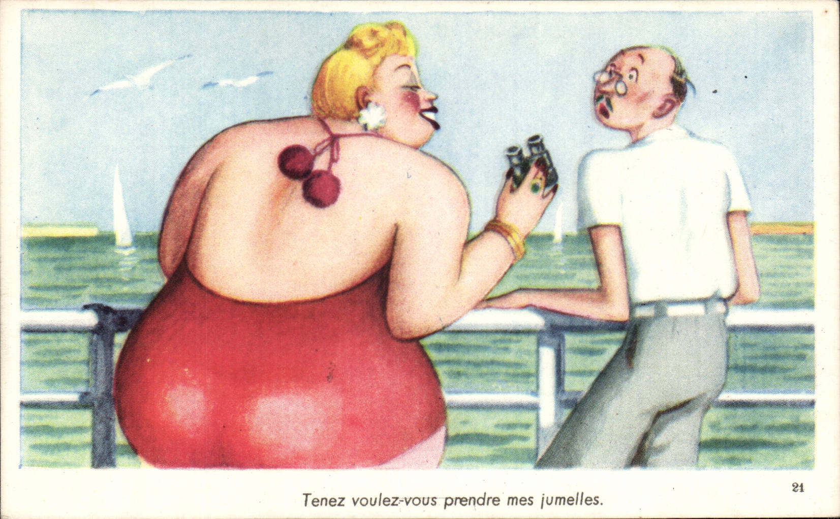 Humour - Illustration - Tenez voulez vous prenez les jumelles - CPA 