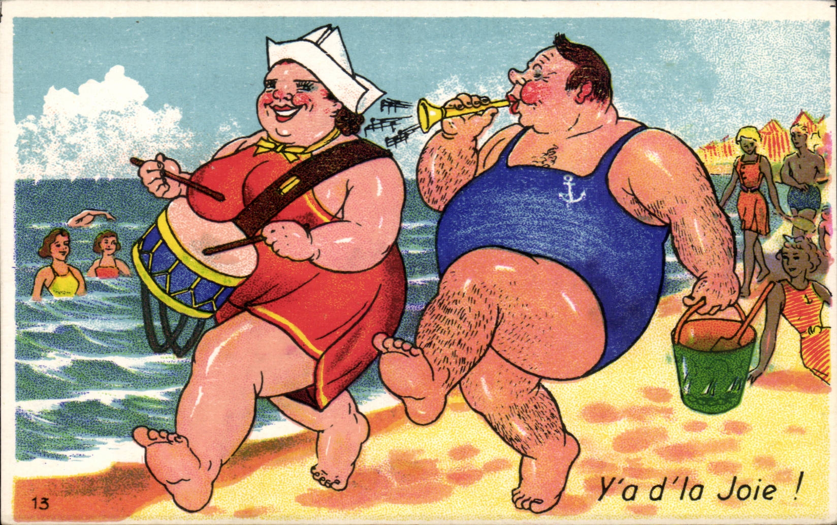Humour - Illustration - swimming - bain - plage - beach - y'a d'la Joie - CPA 