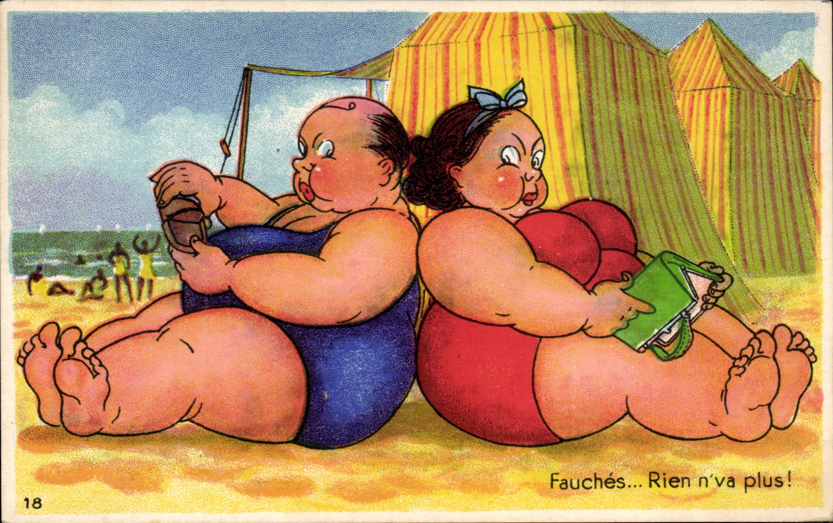Humour - Illustration - swimming - bain - plage - beach - Fauches - Rien n'va plus - CPA 