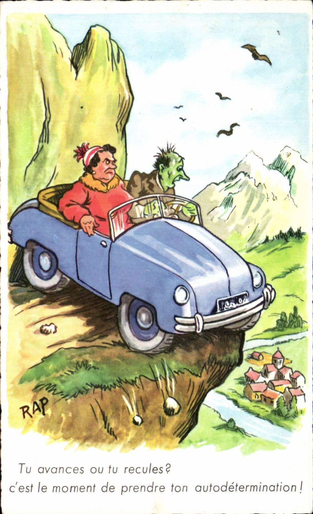 CPA Fantaisie Humour Automobile Tu avances ou tu recules ?