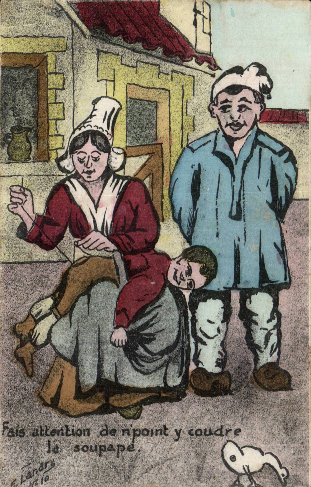 CPA Fantaisie Humour Illustrateur Landry Fais attention 