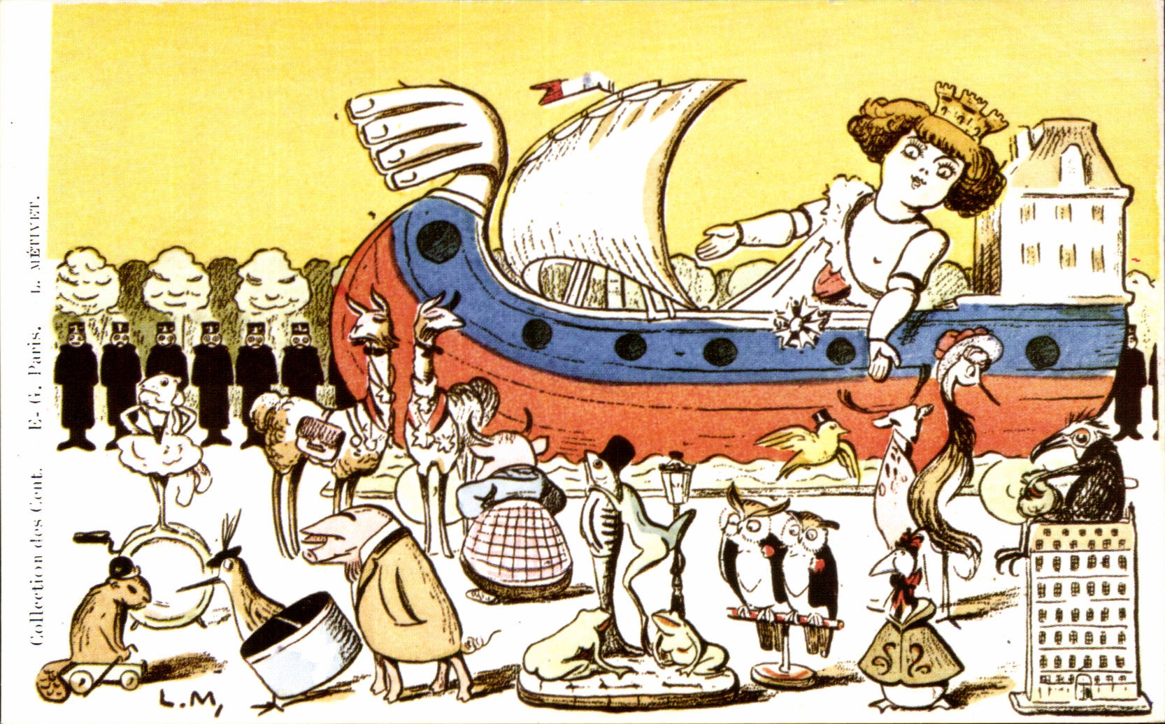 CPSM Fantaisie Paris Bateau Cochon Pig 