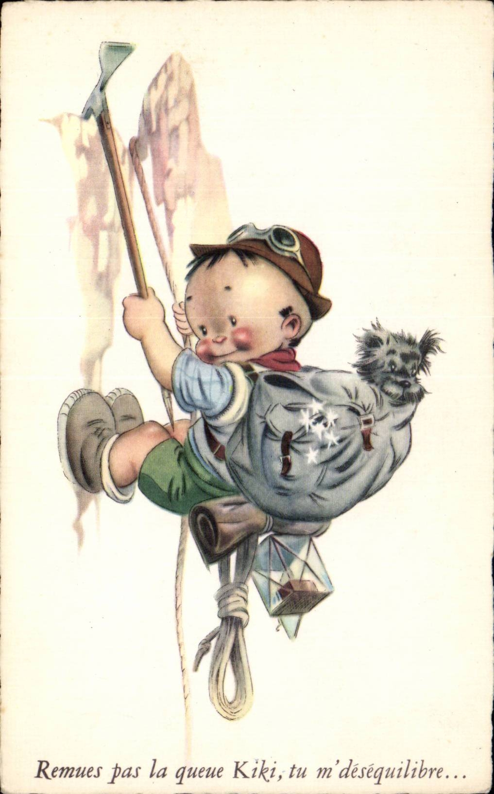 CPA Humour Fantaisie Remues pas la queue Kiki Chien Alpinisme 