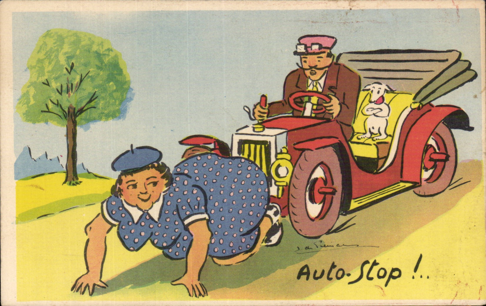 CPA Fantaisie Humour Automobile Auto stop 