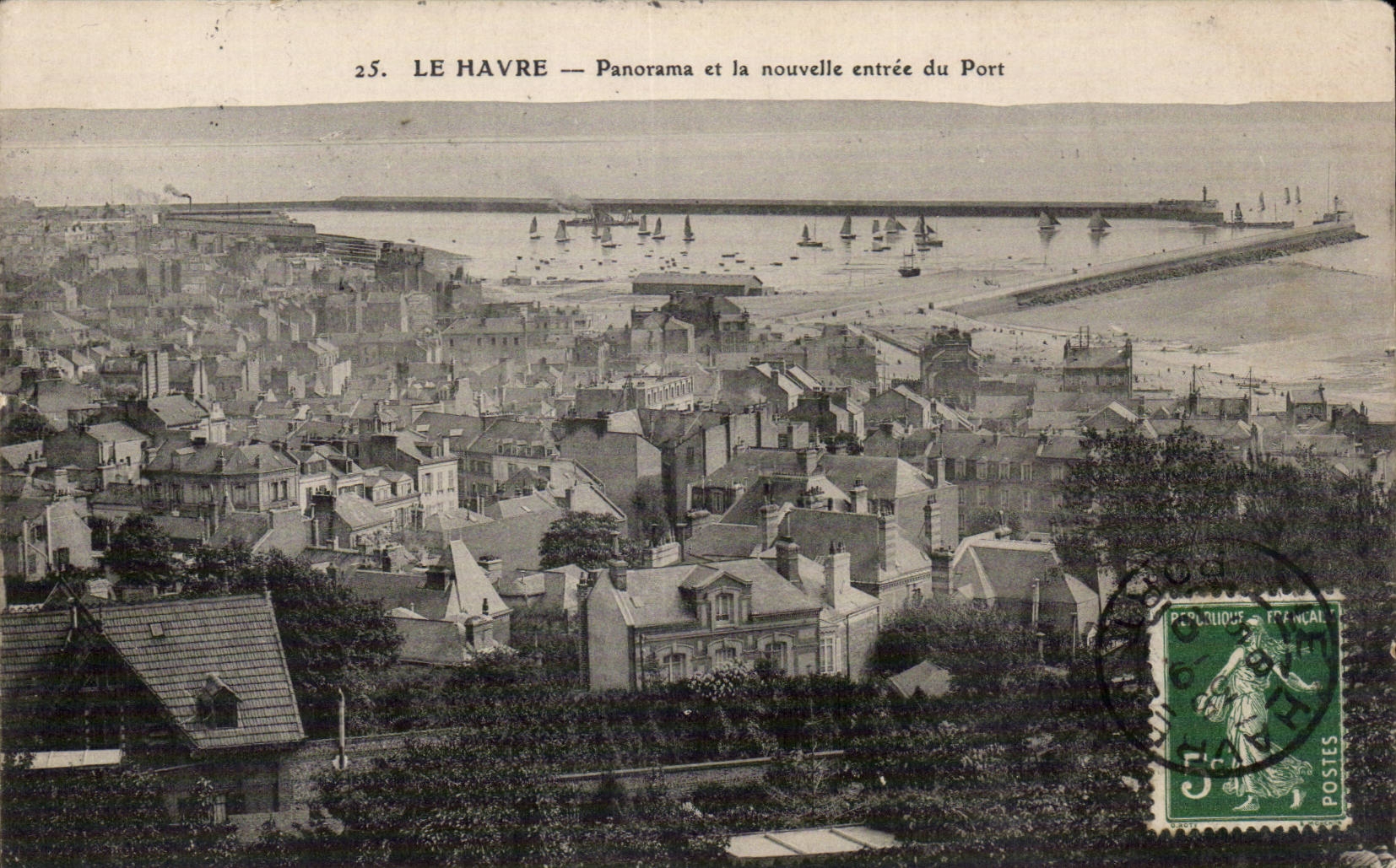 Le Havre - panorama y el entrar de las noticias del puerto - CPA