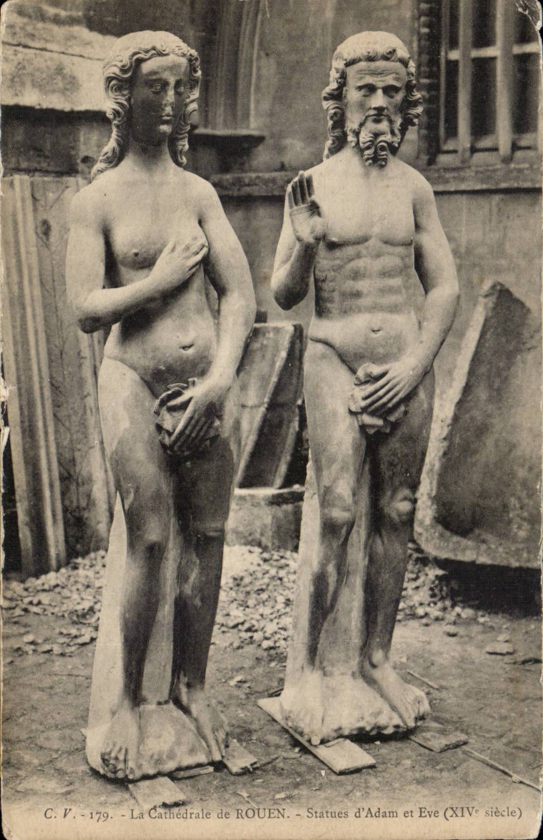 CPA Rouen the cathedral Statues of Adam and Eve