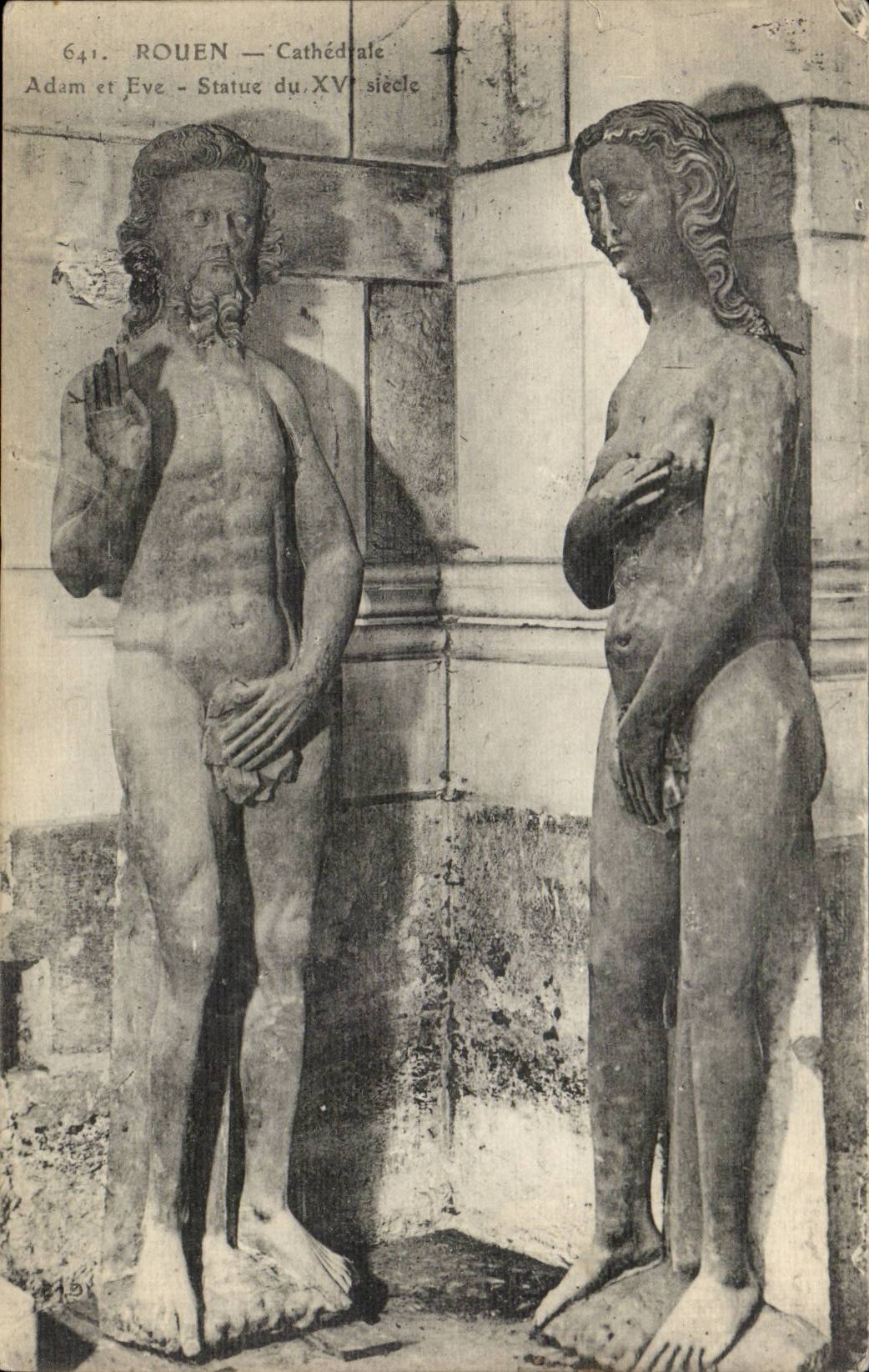 CPA Rouen Cathedral Adam and Eve
