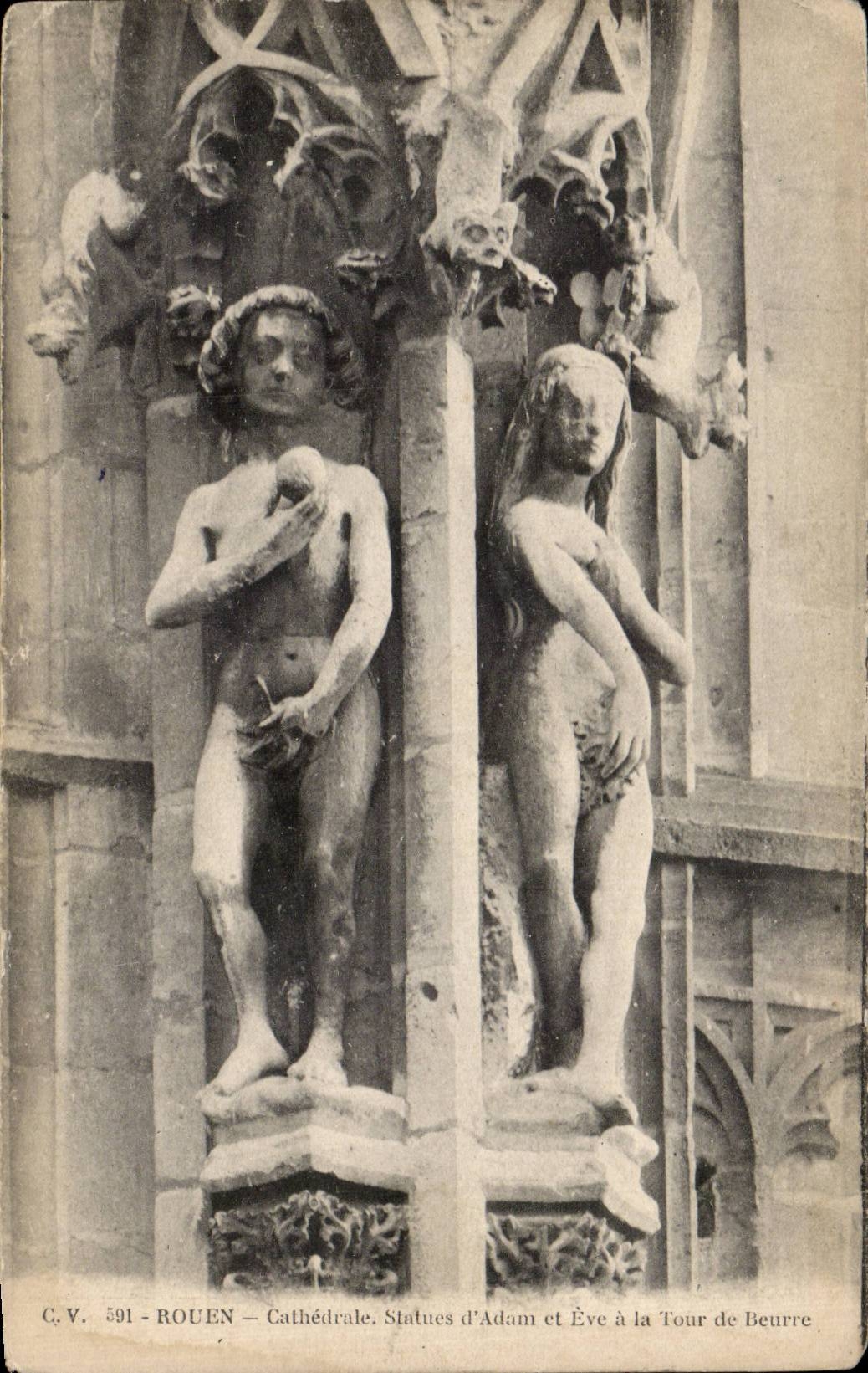 CPA Rouen Cathedral Statues of Adam and Eve to the tower of butter