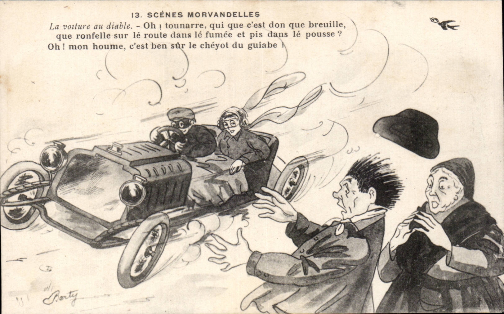 CPA Scenes morvandelles Automobile La voiture au diable 