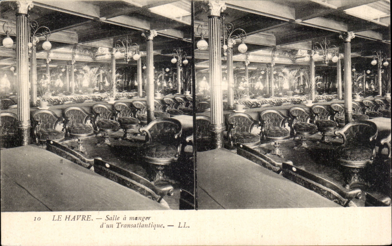 Le Havre - carrte estereoscopico - comedor de una silla de cubierta - - CPA