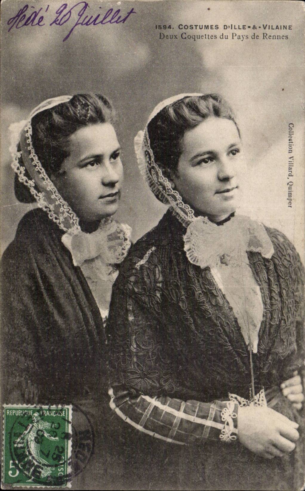 Folklore - Costumes - D' Ille and Vilaine - Deuw Vain of the Country of Rennes - CPA