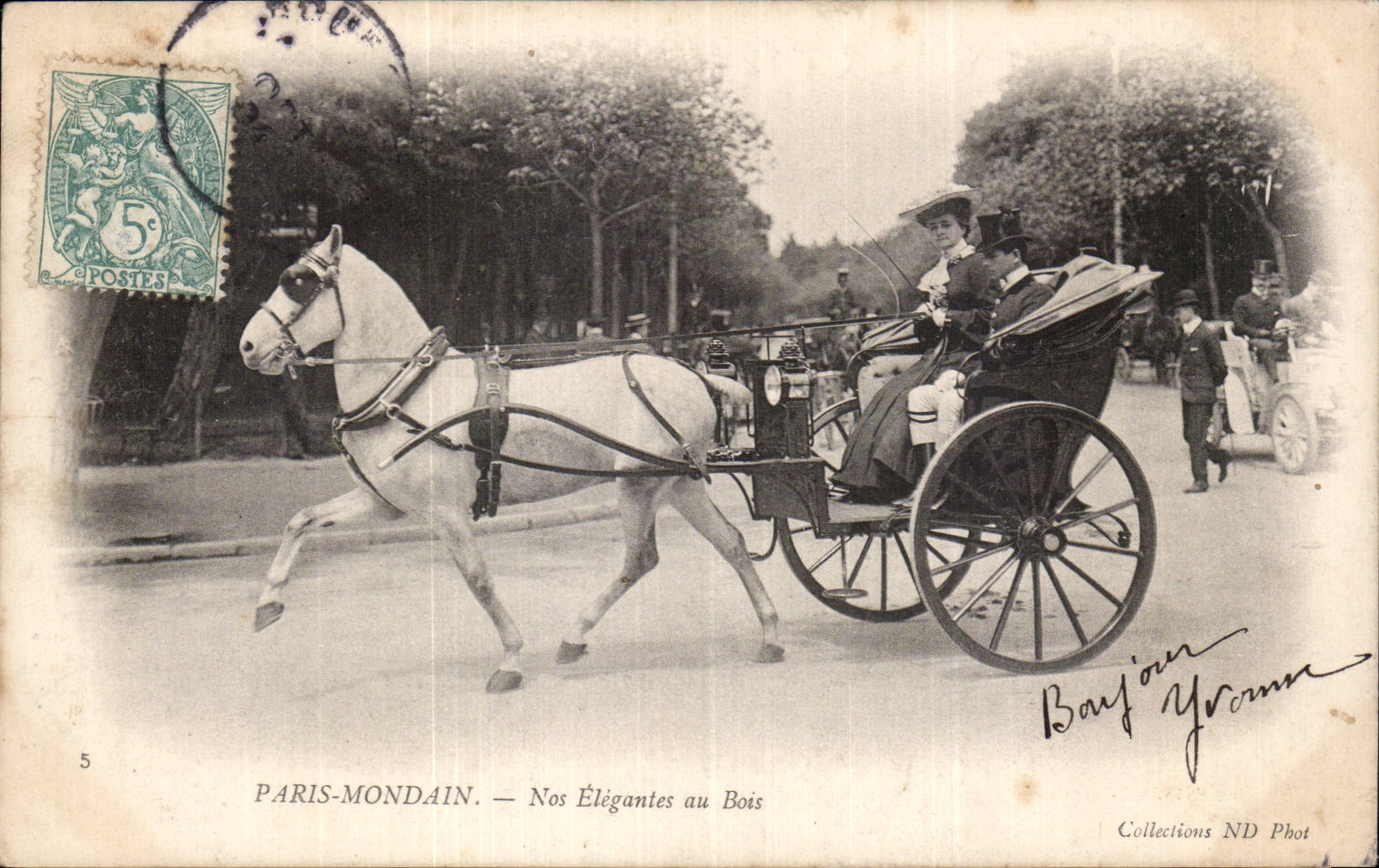Hombre de la sociedad de CPA Paris nuestro elegante con el birlocho de madera del caballo