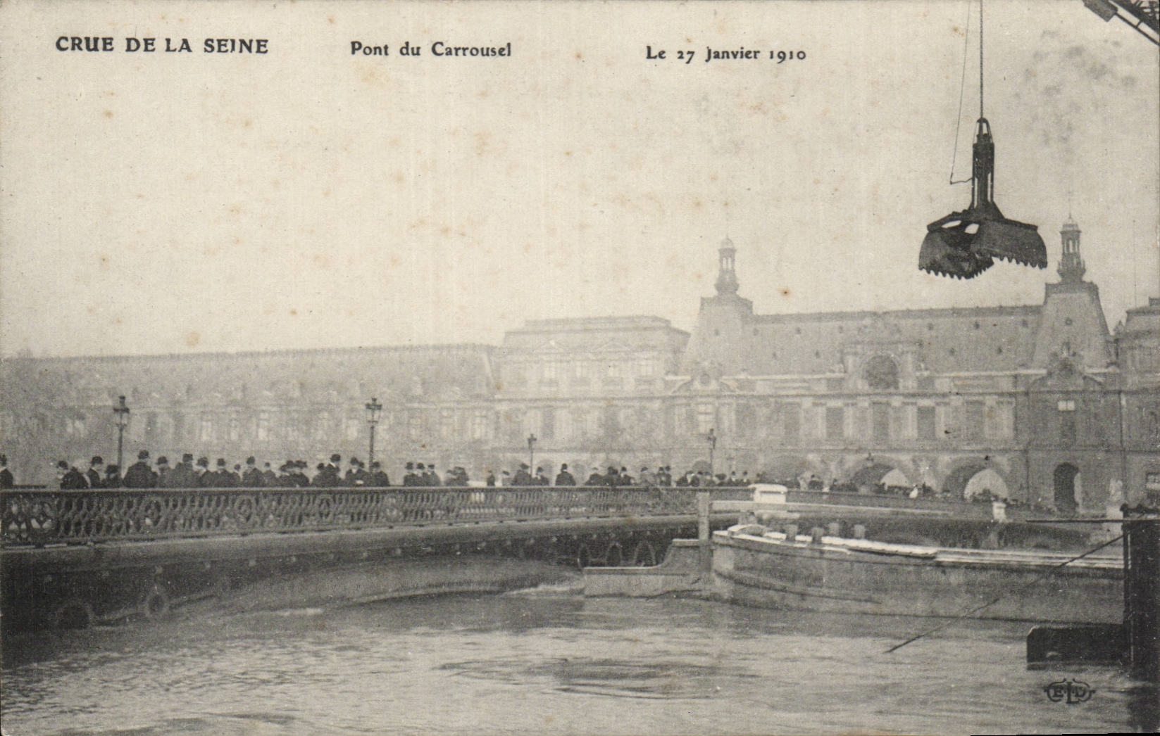 CPA crudo Paris del puente de Seine carrusel del 27 de enero de 1910