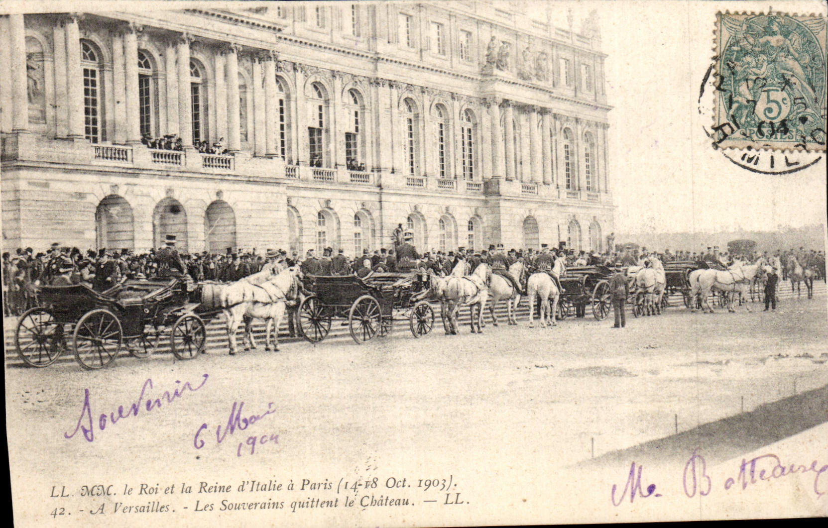 CPA SM Le roi et la Reine d'Italie a Paris 14 18 octobre 1903 A Versailles Les souverains quittent le chateau