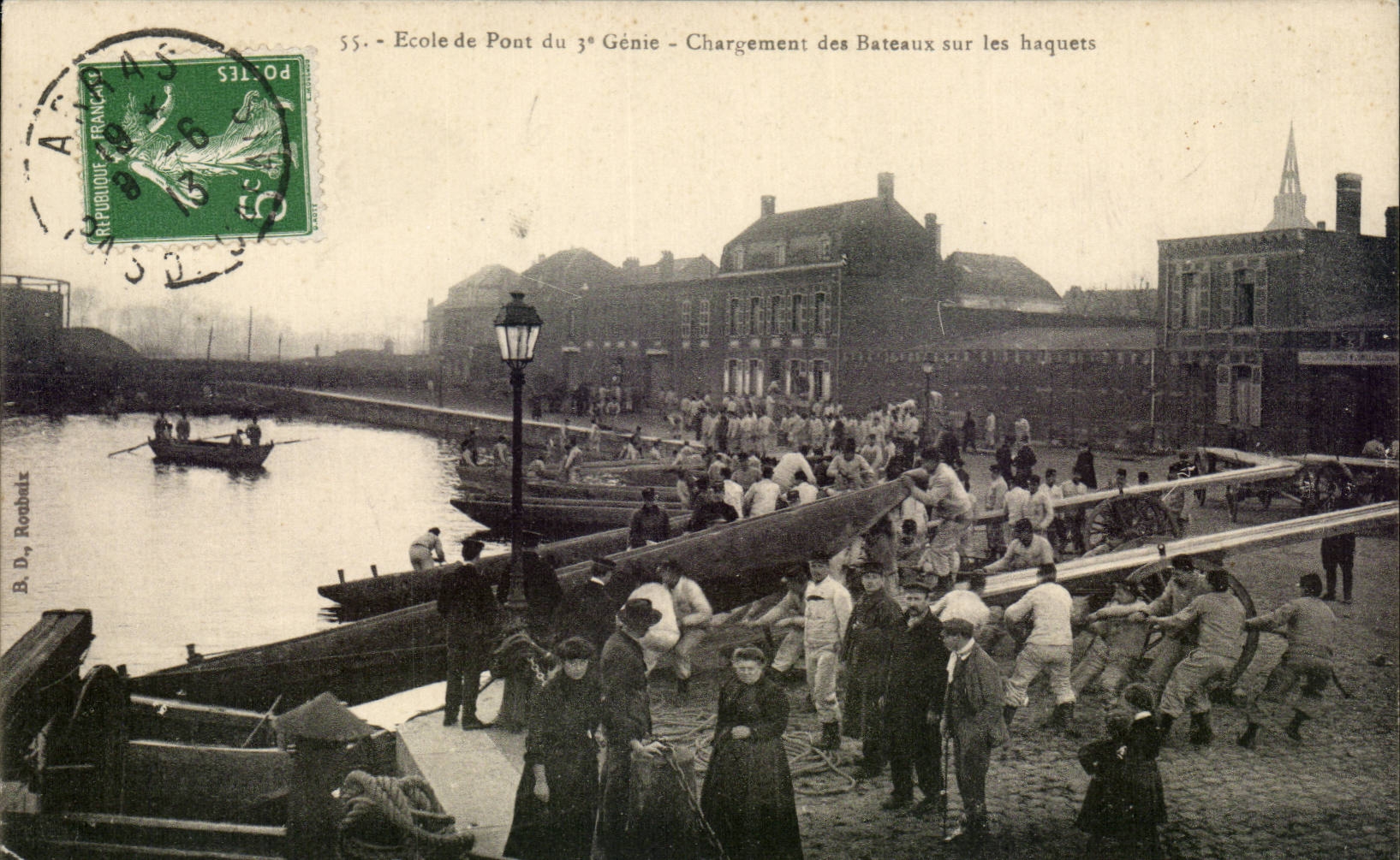 CPA School of the bridge of the 3rd genius Loading of the boats on the drays Militaria Arras