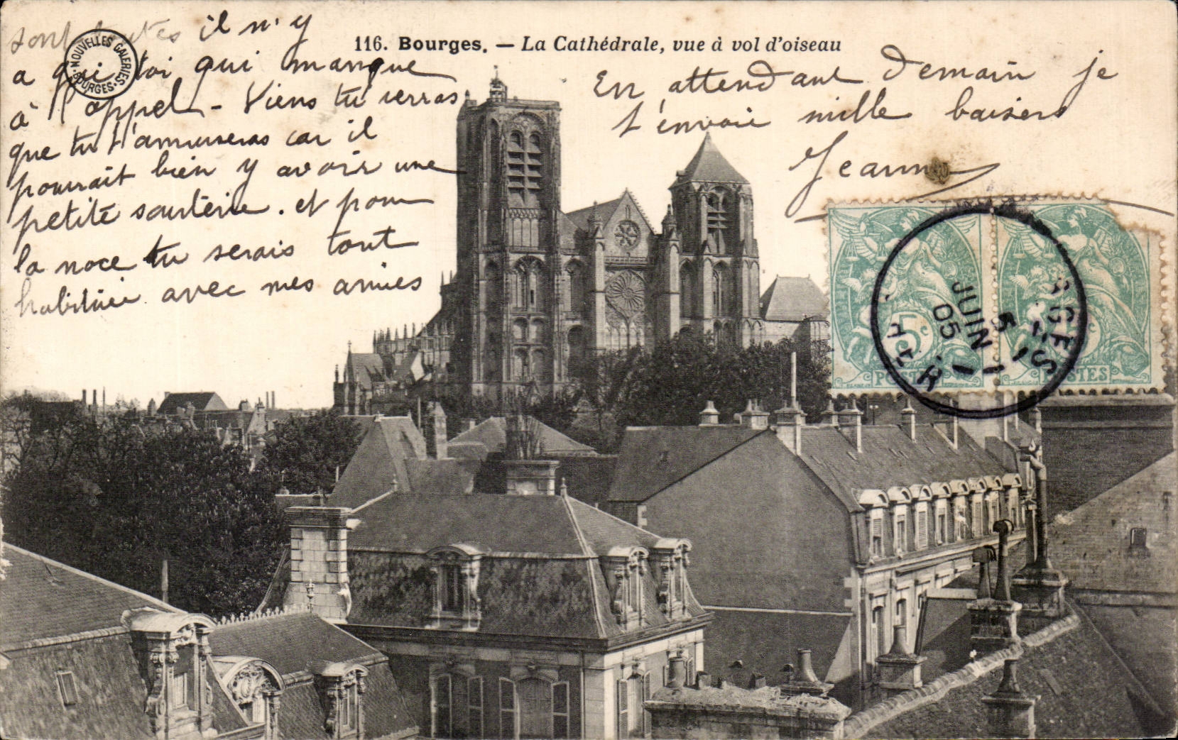 CPA Bourges que la catedral vista como el cuervo vuela