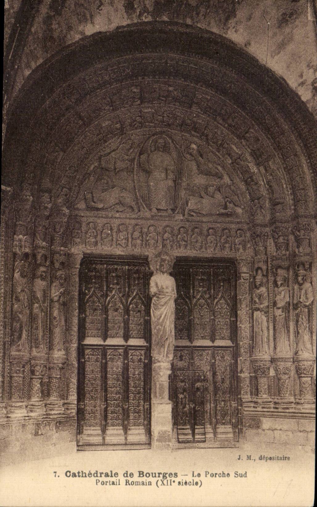 Portal romano del portico meridional de la catedral de CPA Bourges