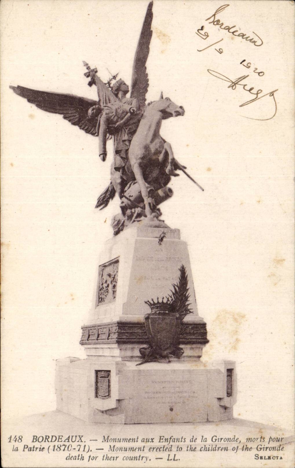 CPA Bordeaux Monument with the children of the Gironde died for the fatherland (1870 1871)