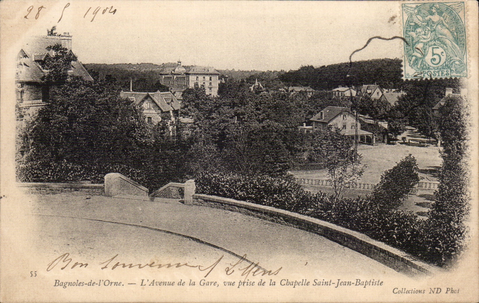 CPA Bagnoles de l'Orne L'avenue de la gare vue prise de la chapelle Saint Jean Baptiste