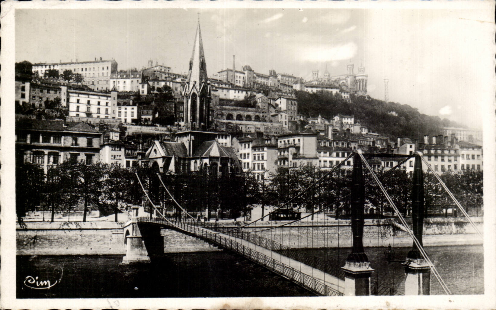 CPSM Lyon footbridge church St Georges and the slope of Fourviere