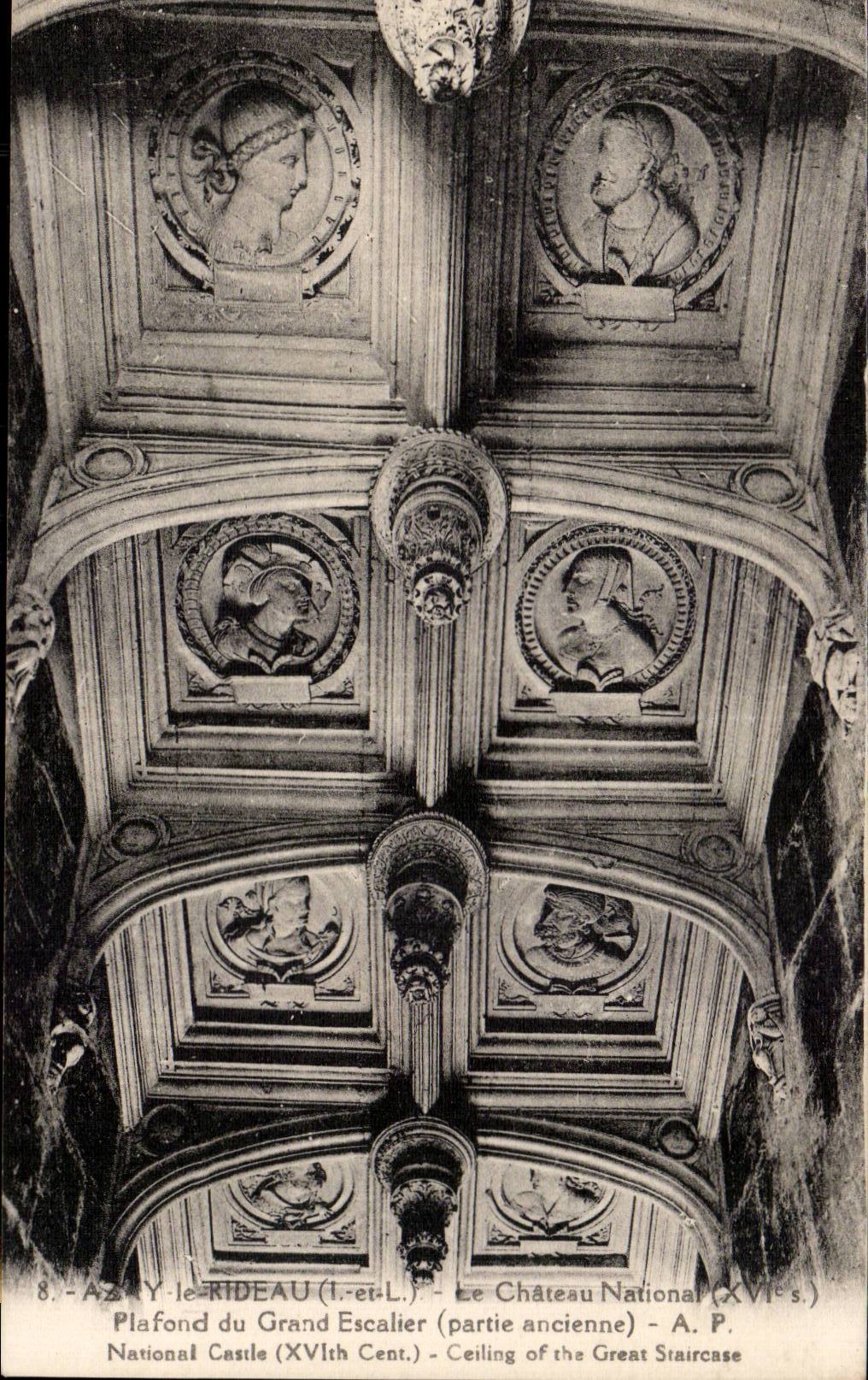 CPA Azay le Rideau Le chateau Palfond du grand escalier