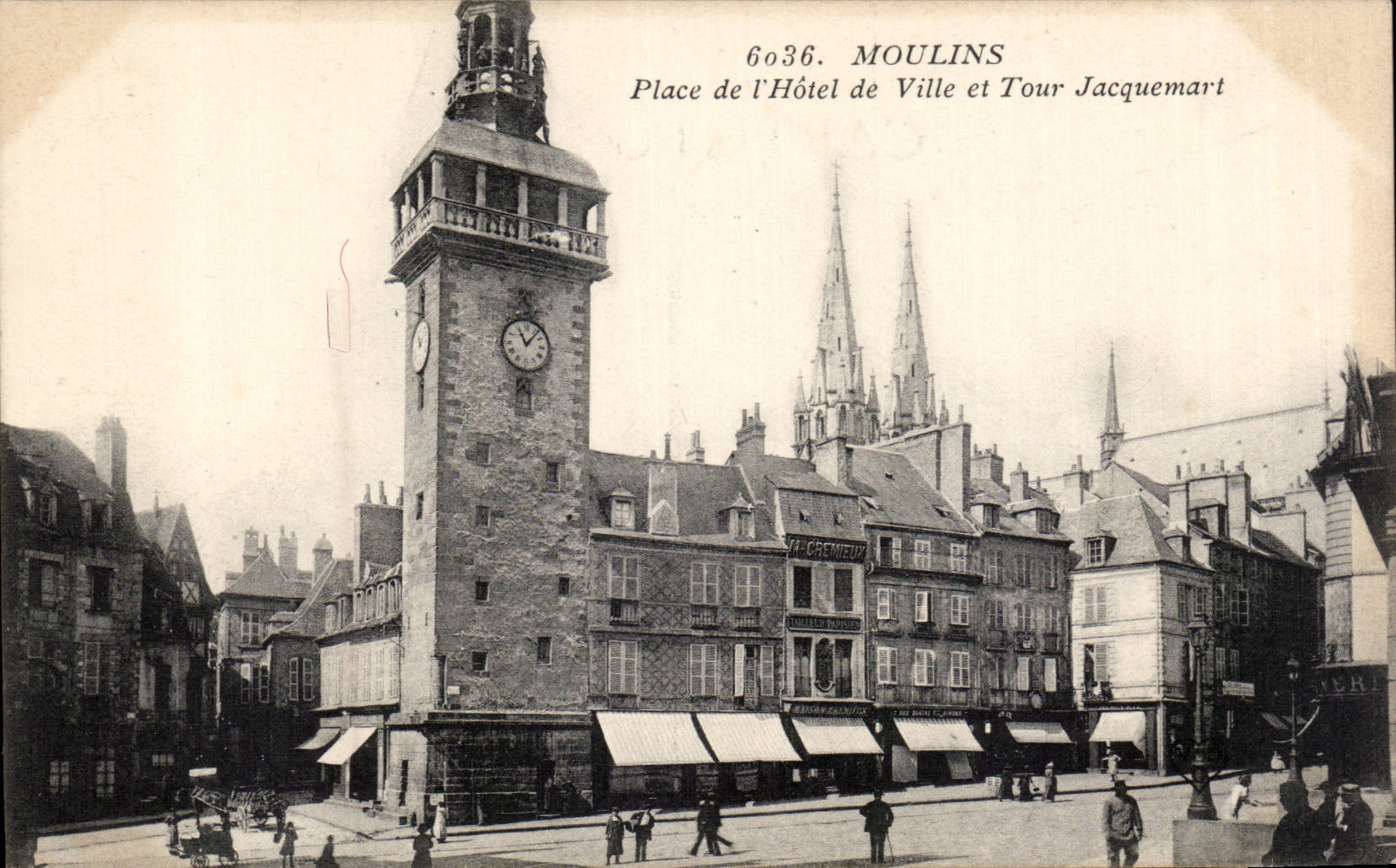 CPA Moulins Place of town hall and Jacquemart turn