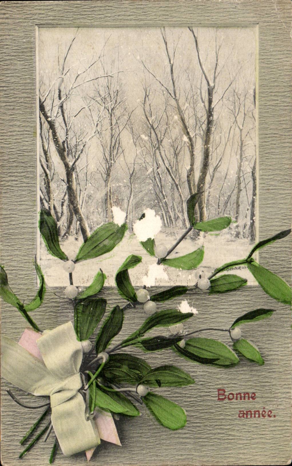 Fetes - Bonne Annee - houx - holly - CPA 