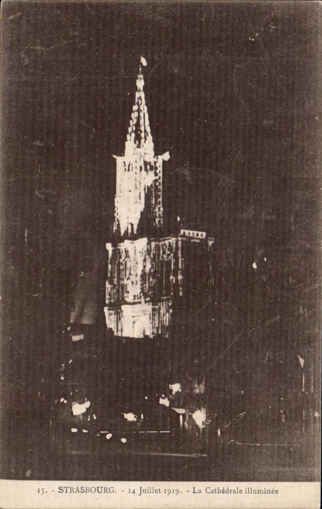 CPA Strasbourg July 14th 1919 the cathedral illuminee