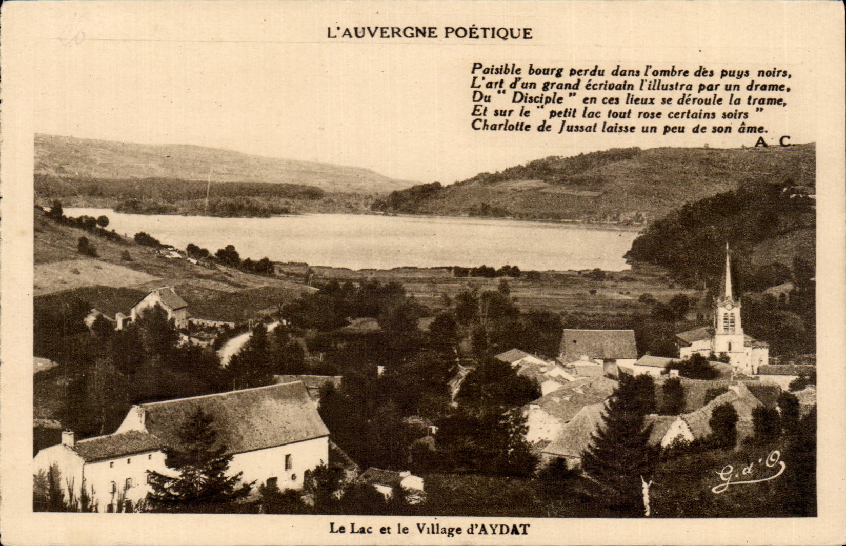 CPA the lake and the village Aydat