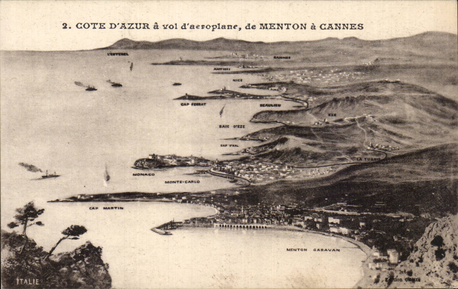 CPA Cote azure has flight airplane of Menton has Cannes