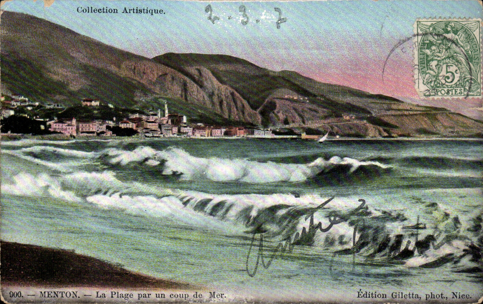 CPA Menton the beach by a heavy swell