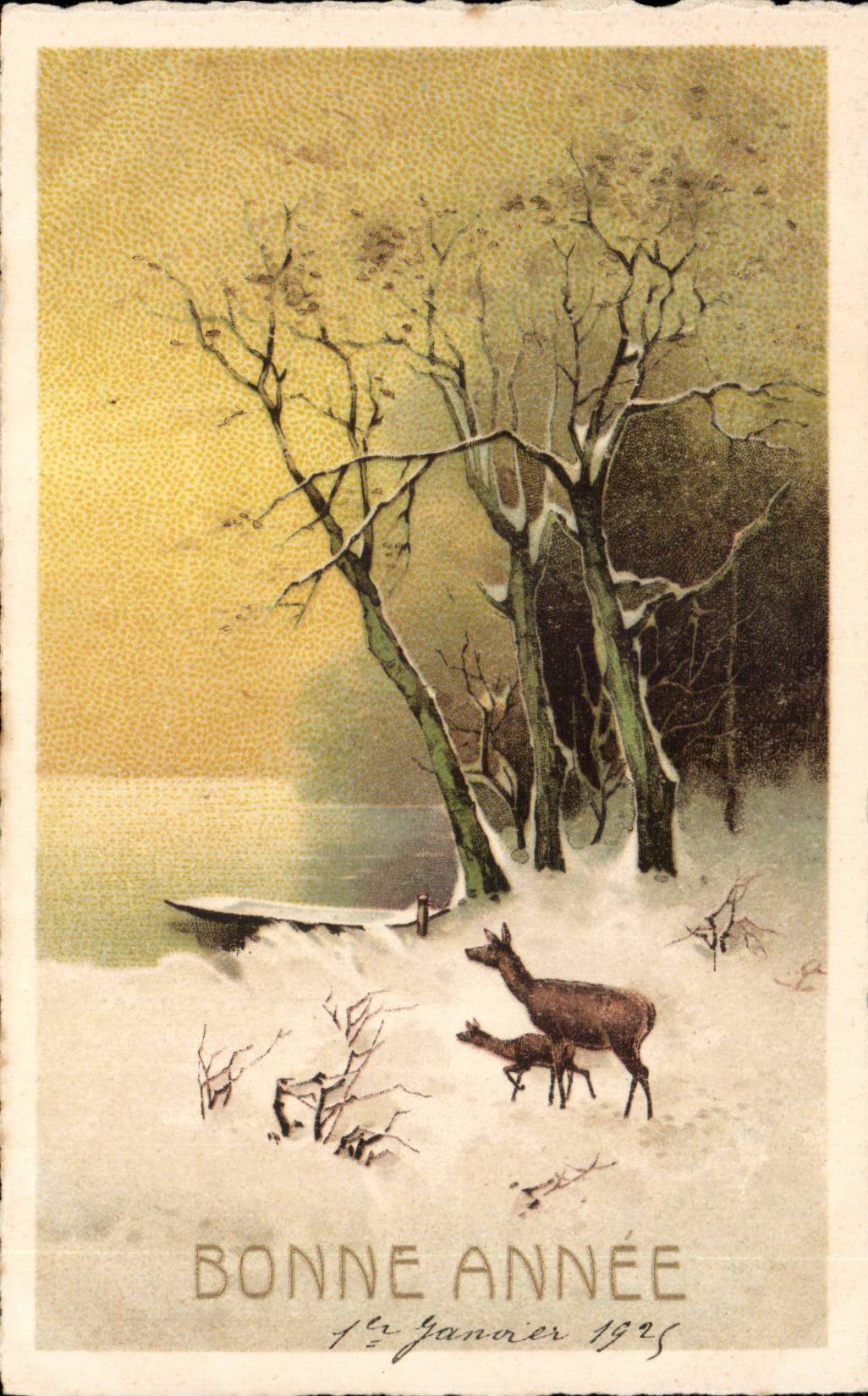CPA Fantaisie Bonne annee Biche 