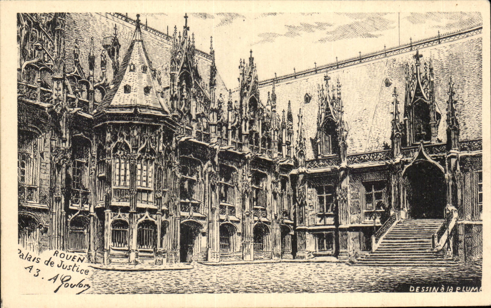 Rouen - Pen-and-ink drawing - Law courts - CPA