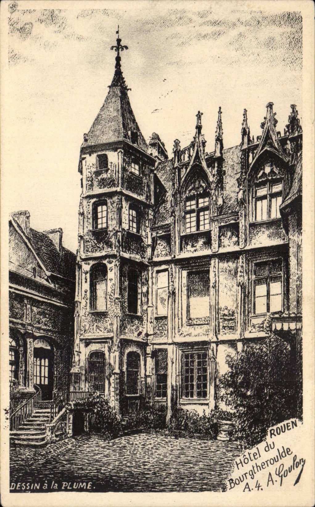 Rouen - Pen-and-ink drawing - Bourgtheroulde Hotel - CPA