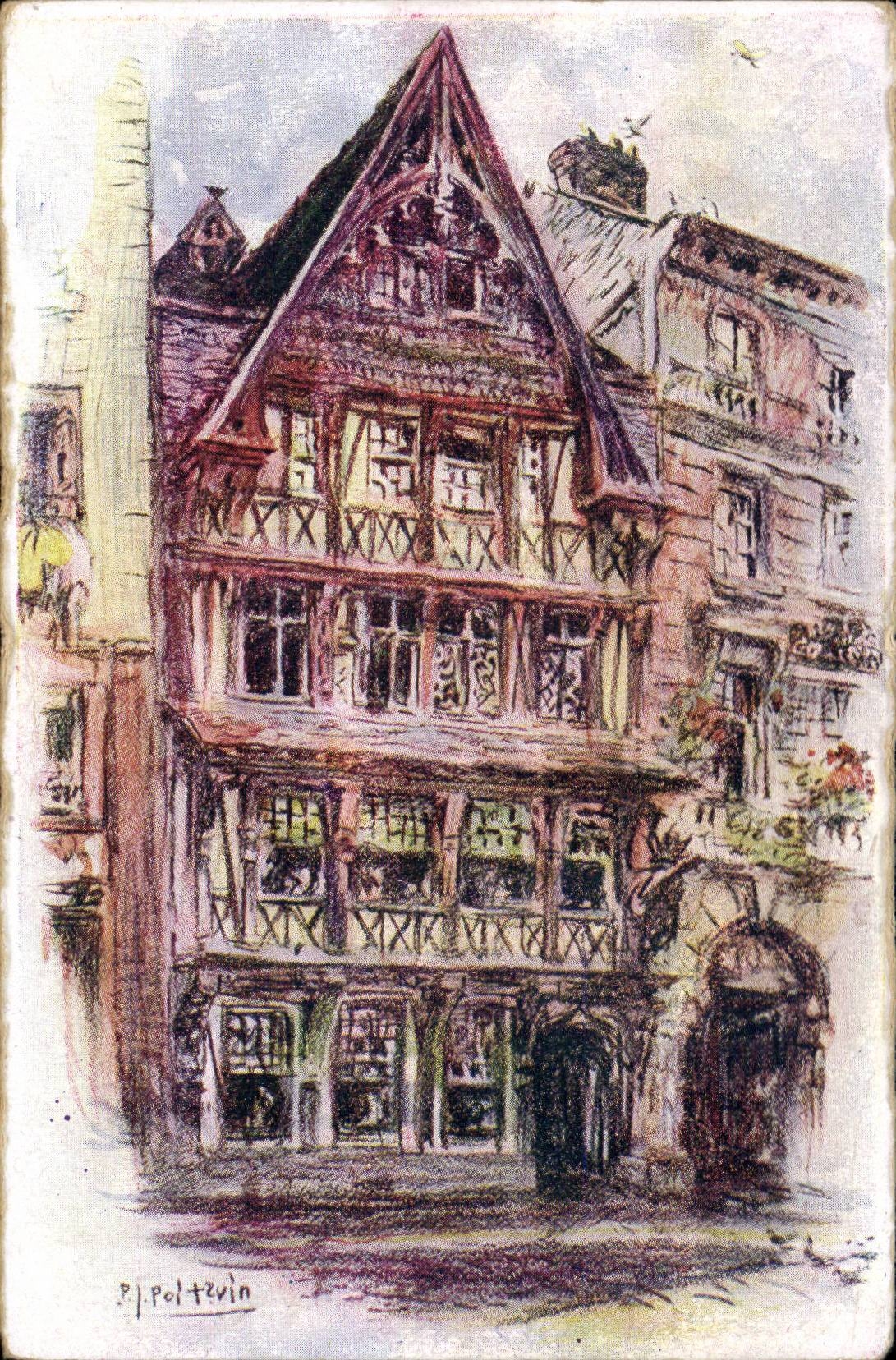Rouen - Old woman House - Pen-and-ink drawing - CPA