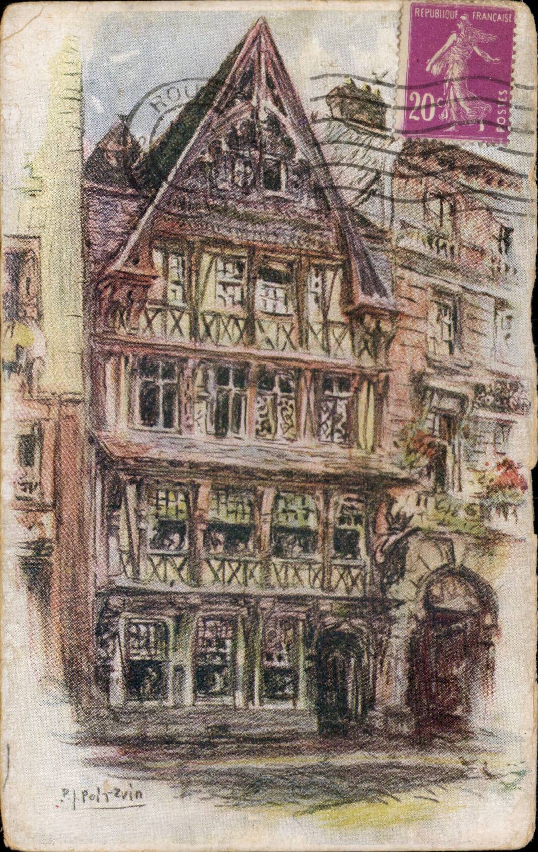Rouen - the Old House - Pen-and-ink drawing - CPA