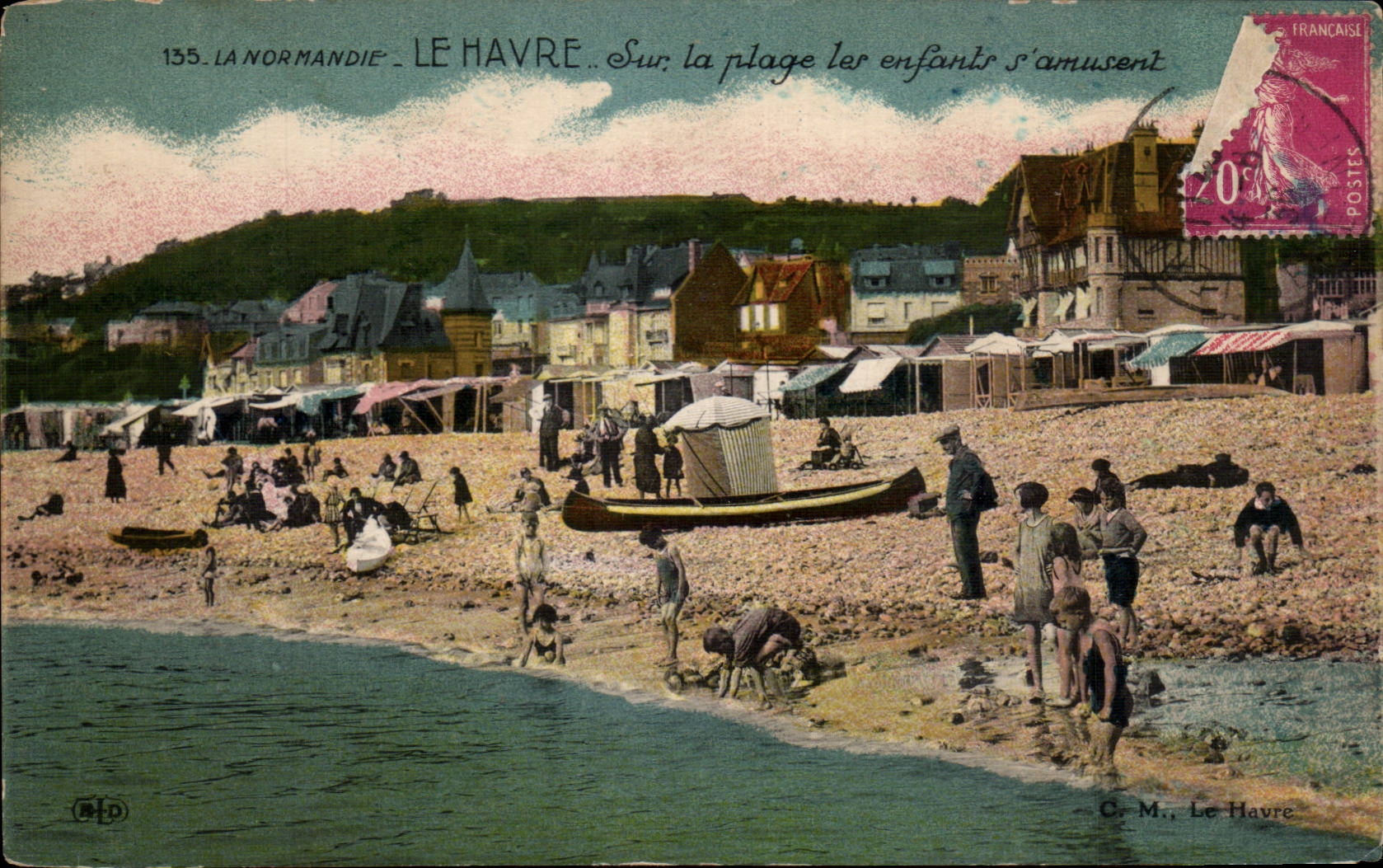 Le Havre - Illustration - On the Beach the children S amuse CPA