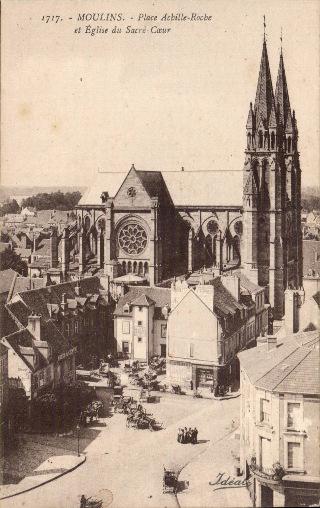 Moulins - Place Achilles Roche and Church of the Sacring Heart - CPA
