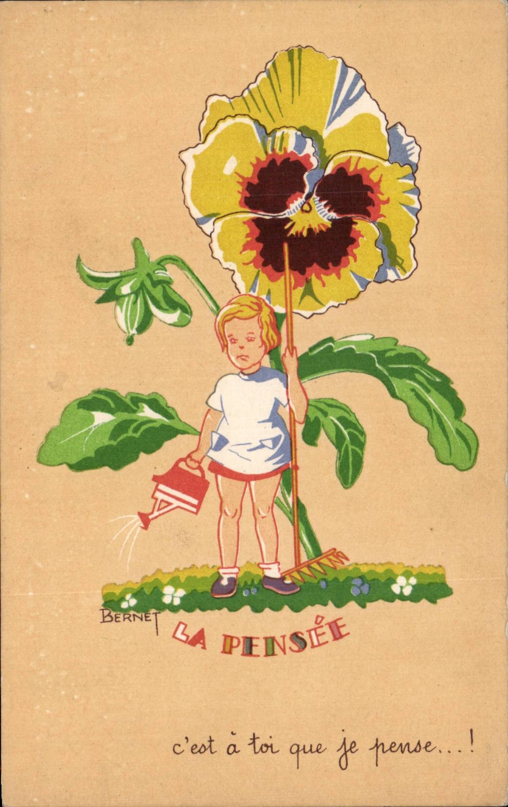 CPA Fantaisie Fleurs La pensee Enfant