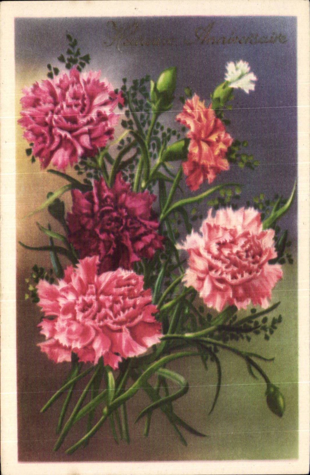 Fleurs Carnations - CPA 