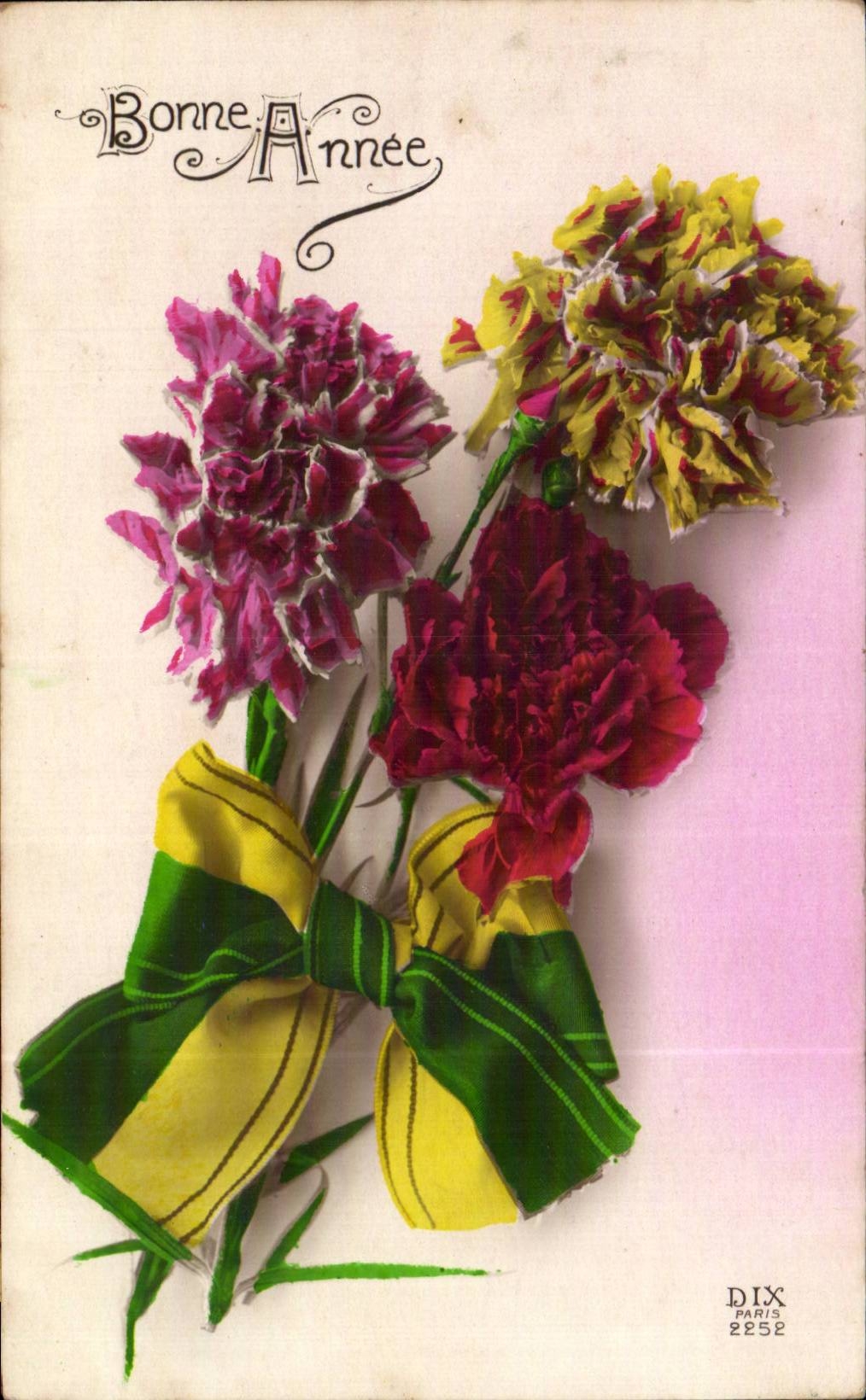 Fleurs Oeillet - Carnation - Bonne Annee - CPA 