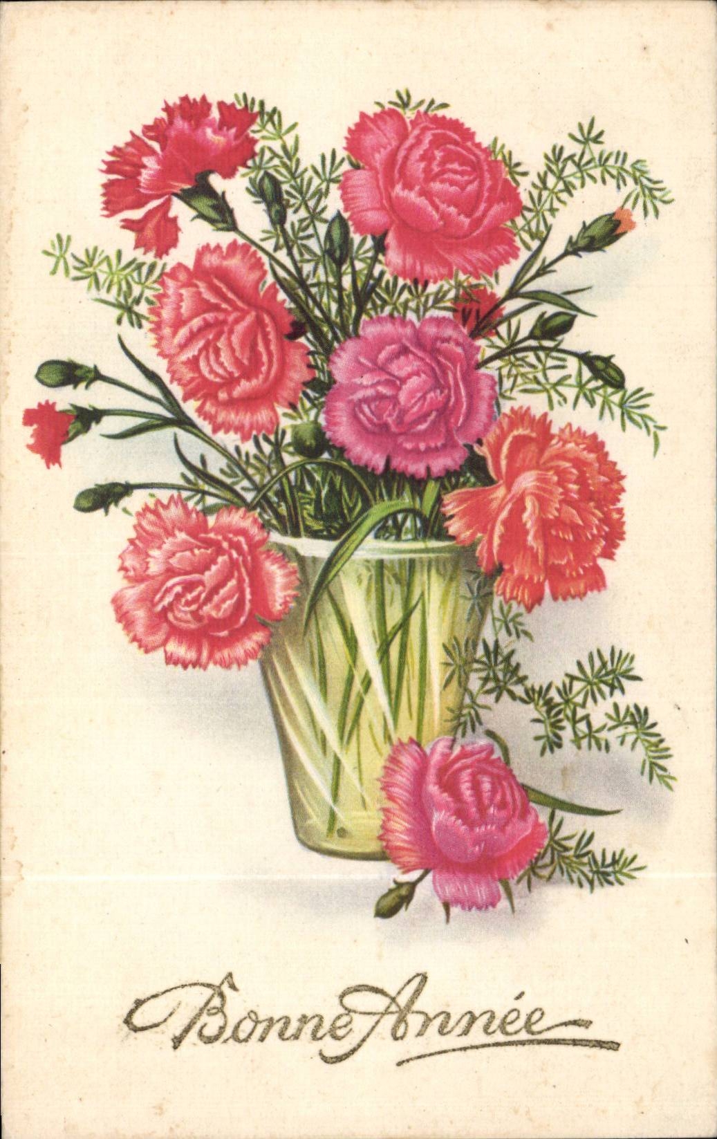 Fleurs Oeillet - Carnation - Bonne Annee - CPA 