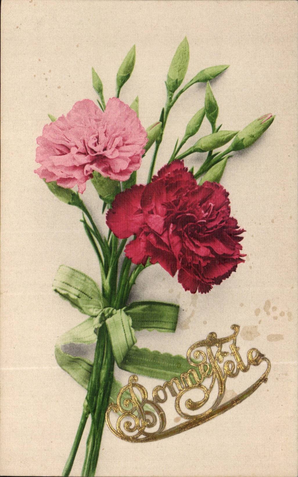 Fleurs Oeillet - Carnation - Bonne Fete - CPA 
