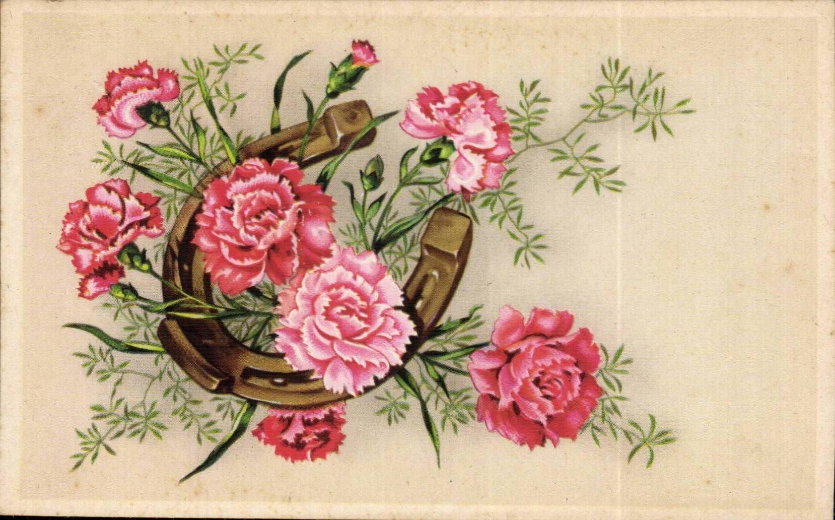 Fleurs Oeillet - Carnation Fer a cheval - CPA 