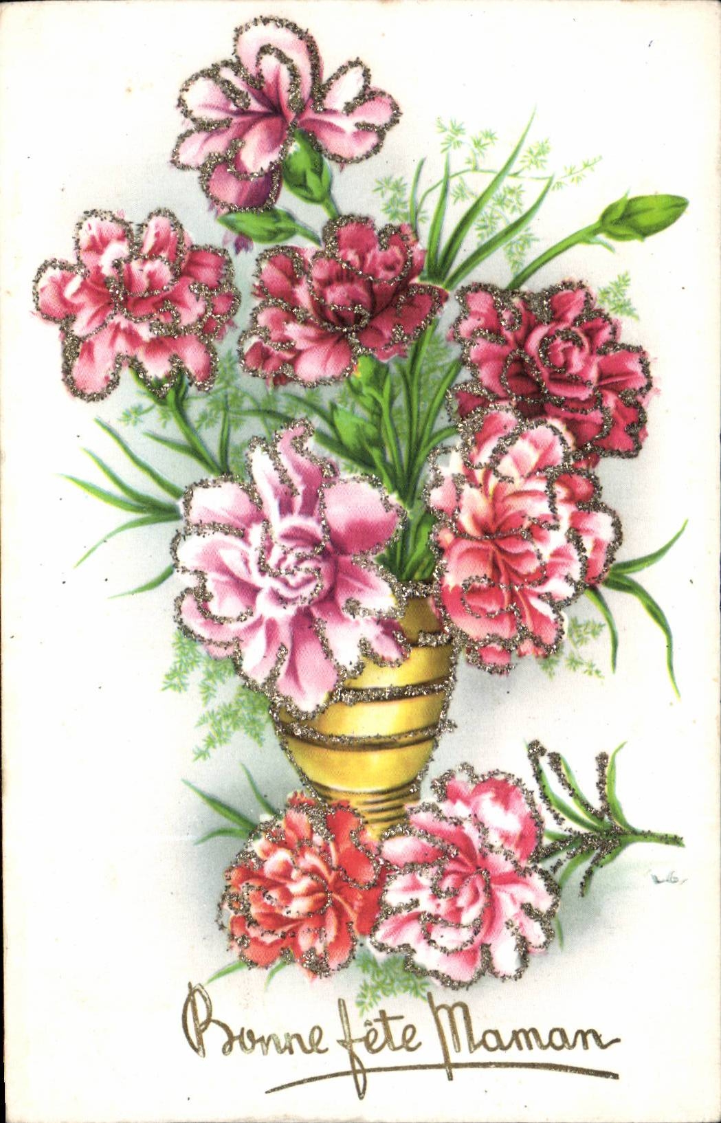 Fleurs Oeillet - Carnation - Bonne Fete Maman - CPA 